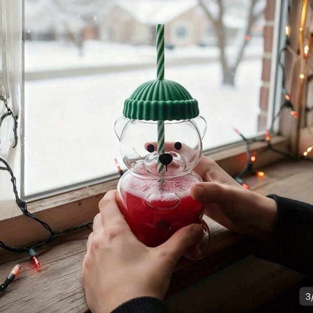 Starbucks VIRAL Clear Glass Bear Cup Lid Straw teddy christmas 2025 new barista - Picture 4 of 9